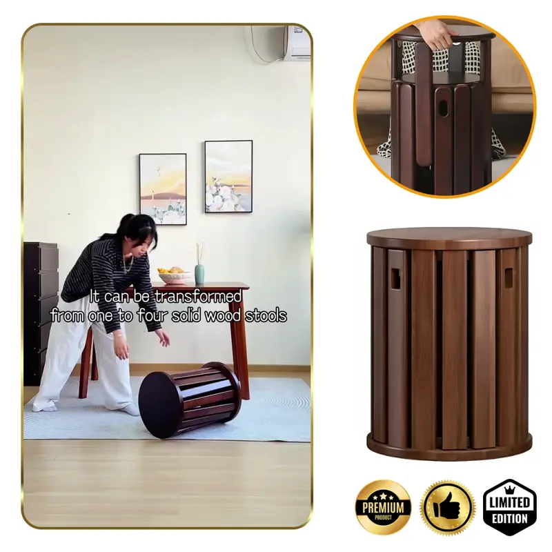 Quado™ - Többfunkciós 4 az 1-ben dohányzóasztal tömör fából, beépített ülőkékkel