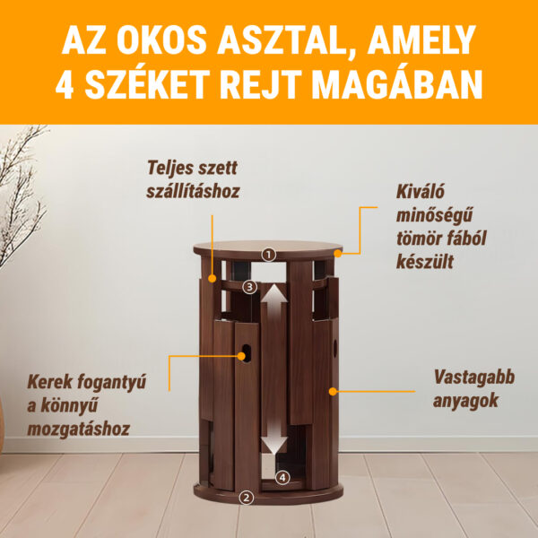 Quado™ - Többfunkciós 4 az 1-ben dohányzóasztal tömör fából, beépített ülőkékkel - Image 3